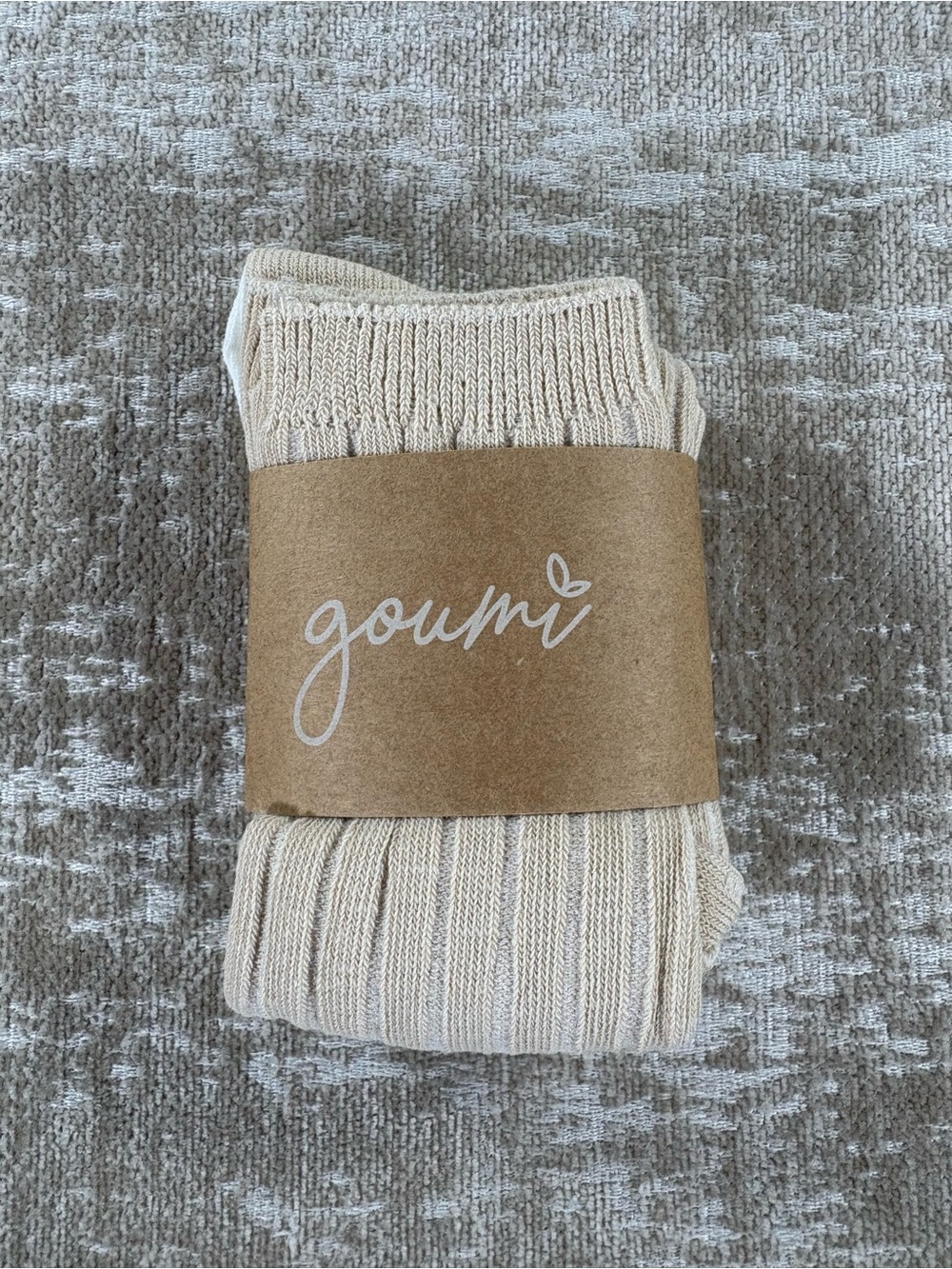 Goumi Kids Ribbed Socks in Cream Size L 6-8Y